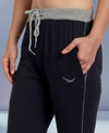 HiFlyers Women Comfort Fit Navy Solid Pure Cotton Track Pants