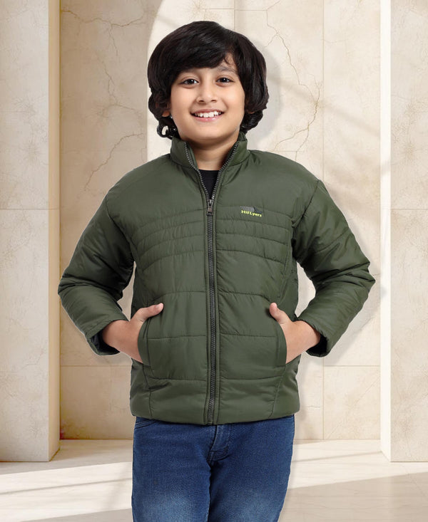 HiFlyers Boys Regular Fit | Polyster |Fluffy Full Sleeves |Quilted Insulation|High Neck Stand Collar|Zipper Jacket -Green