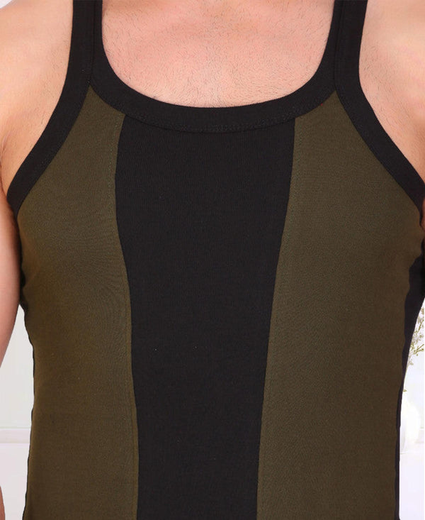 T.T. Men DesignerGym Vest Pack Of 3 Black-Olive -Grey-Blue -Olive-Black