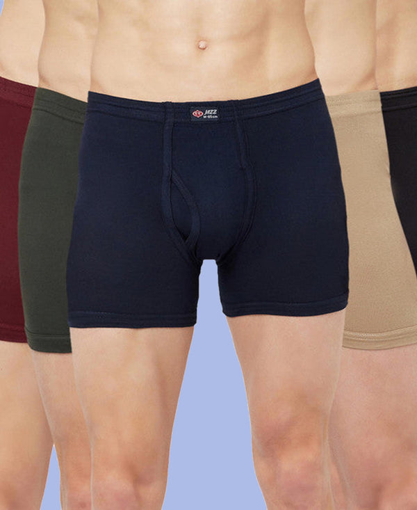 T.T. Mens Jazz Fine Long Inner Elastic TrunkPack Of 5 Black-Skin-Maroon-Olive-Navy