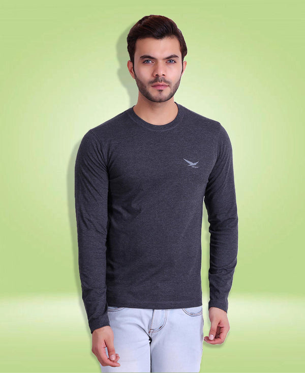 HiFlyers Men Round Neck Full Sleeve Solid Anthra T-Shirt