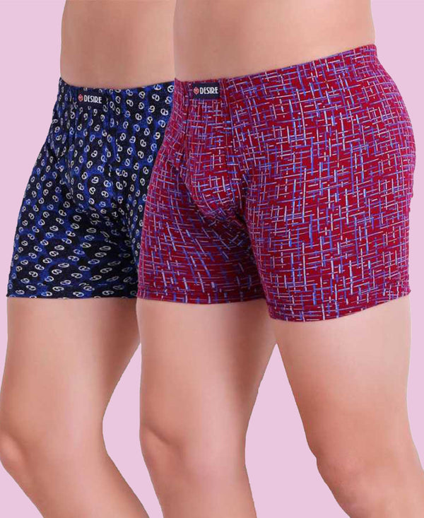 T.T. Men Desire Printed Long Trunk Pack Of 2 (Pink - Blue)
