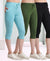 T.T. Women Regular Fit Poly Jersey Solid Capri Pack Of 3-Black-Olive-Turquoise