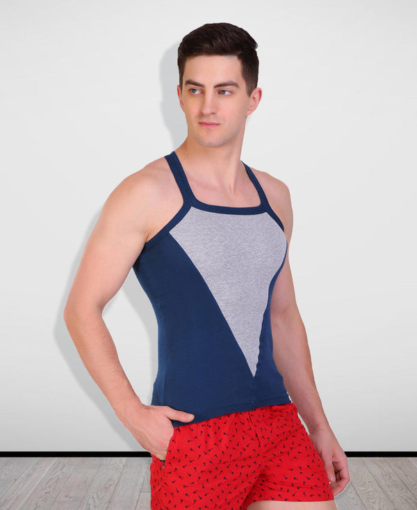 T.T. Men DesignerGym Vest Pack Of 2 Blue-Grey-Olive-Black