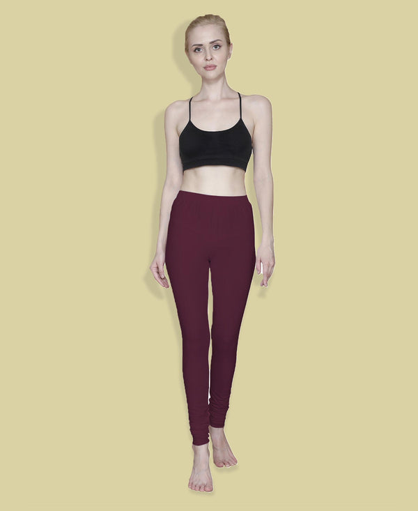 T.T. Women Solid Chudidar Cotton Lycra Cool Leggings -Bright Maroon