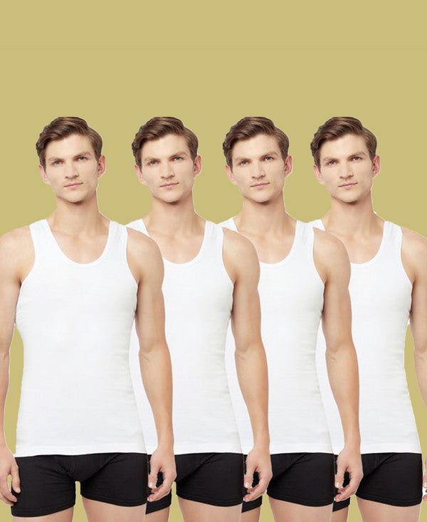 T.T. Men Interlock Vest Sleeveless Pack Of 4 White