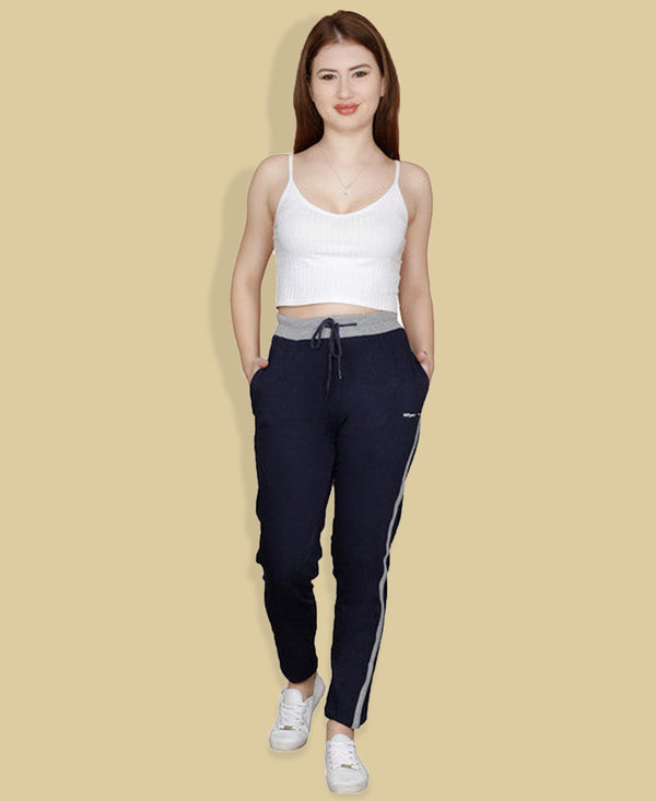 HiFlyers Women Comfort Fit Solid Cotton Trackpant Navy
