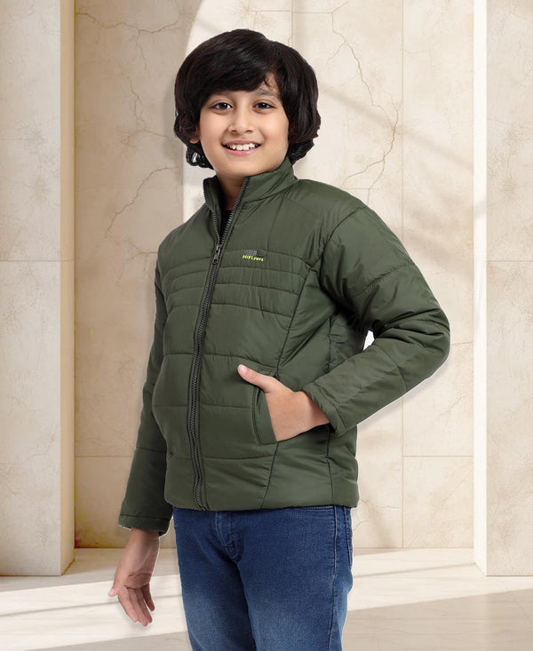 HiFlyers Boys Regular Fit | Polyster |Fluffy Full Sleeves |Quilted Insulation|High Neck Stand Collar|Zipper Jacket -Green