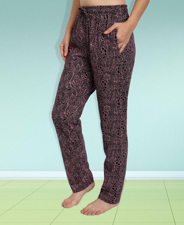 HiFlyers Women Comfort Fit Black & Floral Pink Printed Cotton Pyjama