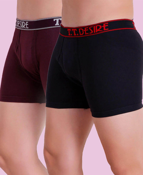 T.T. Men Desire Fine Long Trunk Pack Of 2 (Black - Maroon)