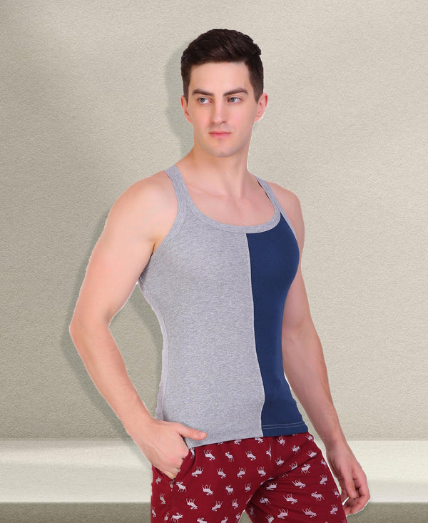 T.T. Men DesignerGym Vest Pack Of 2 Brown-Black -Grey-Blue