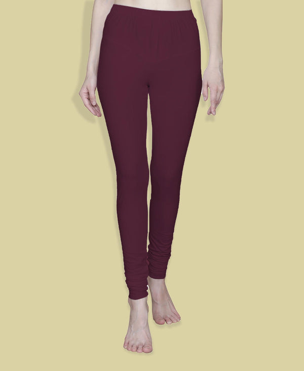 T.T. Women Solid Chudidar Cotton Lycra Cool Leggings -Bright Maroon