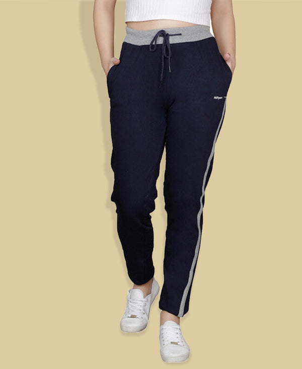 HiFlyers Women Comfort Fit Solid Cotton Trackpant Navy