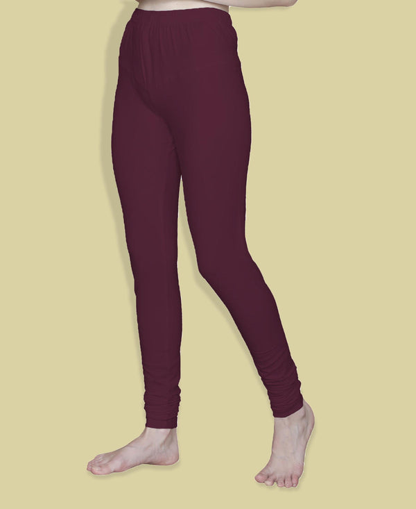 T.T. Women Solid Chudidar Cotton Lycra Cool Leggings -Bright Maroon