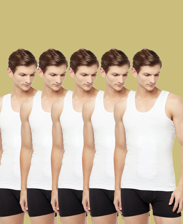 T.T. Men Interlock Sleeveless Vest With Pocket Pack Of 5 White