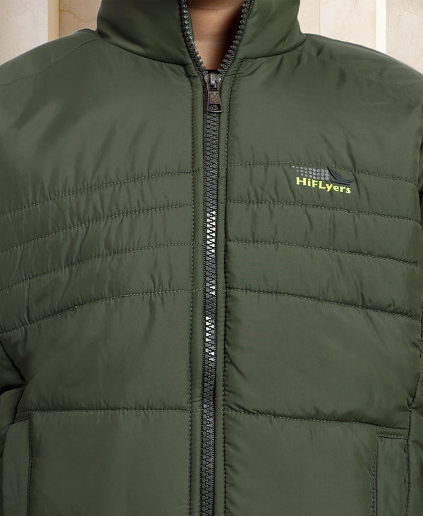 HiFlyers Boys Regular Fit | Polyster |Fluffy Full Sleeves |Quilted Insulation|High Neck Stand Collar|Zipper Jacket -Green