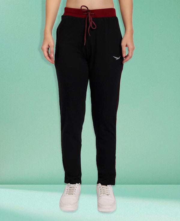 HiFlyers Women Comfort Fit Black Solid Cotton Track Pants