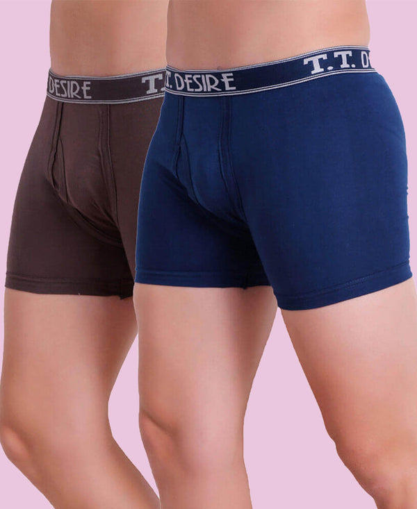 T.T. Men Desire Fine Long Trunk Pack Of 2 (Blue - Brown)