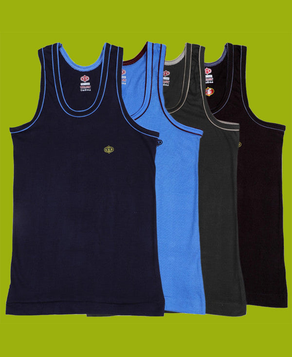 T.T. Kids Titanic Piping Dyed Vest Pack Of 4 Black-Sky-Brown-Navy