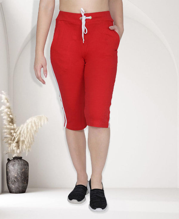 T.T. Women Solid Cotton Capri Red