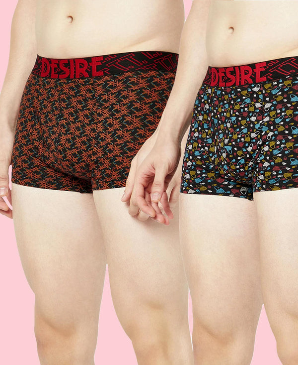 T.T. Mens Desire 100% Combed Cotton Printed Mini Top Elastic Trunk Pack Of 2 Navy-Orange