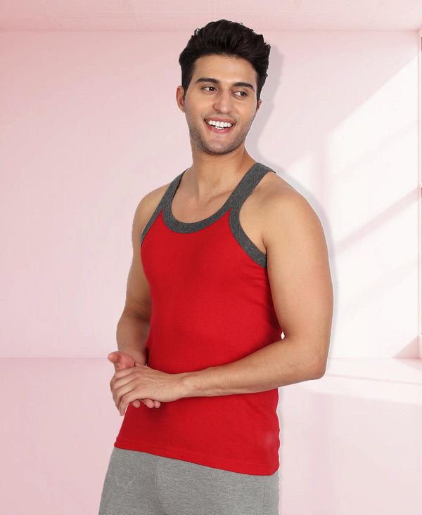 T.T. Men Titanic Pure Cotton Red Gym Vest