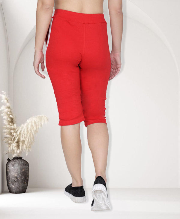 T.T. Women Solid Cotton Capri Red
