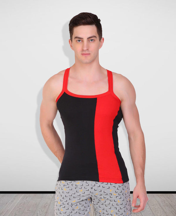 T.T. Men DesignerGym Vest Pack Of 3 Olive-Grey -Black-Red-Red-Black