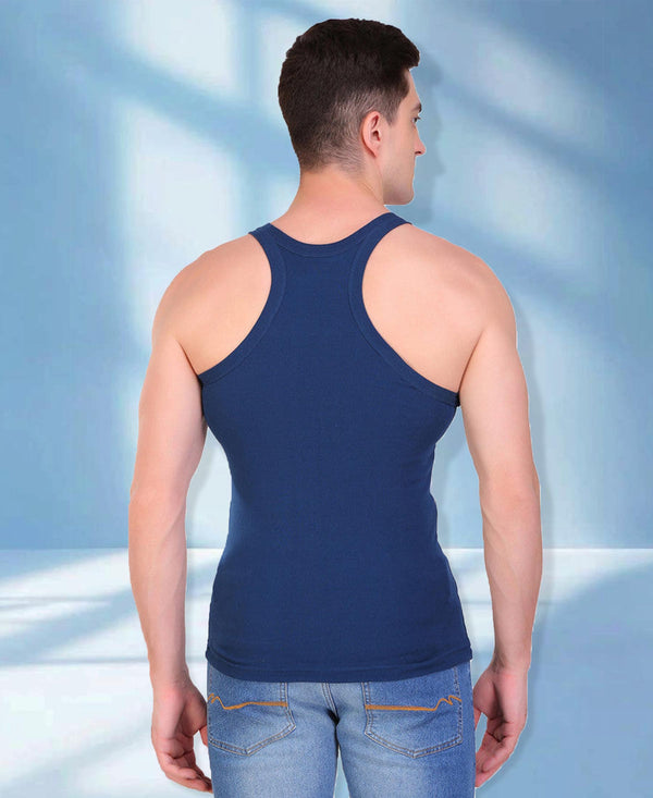 T.T. Men DesignerGym Vest Pack Of 2 Blue-Grey-Olive-Black