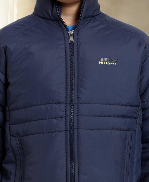 HiFlyers Boys Regular Fit | Polyster |Fluffy Full Sleeves |Quilted Insulation|High Neck Stand Collar|Zipper Jacket -Blue