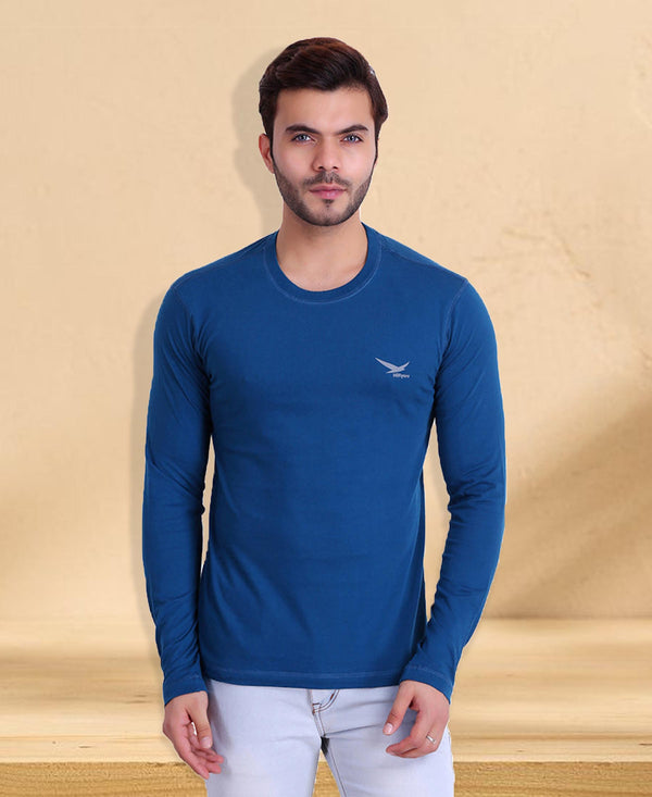 HiFlyers Men Round Neck Full Sleeve Solid Blue Tshirts