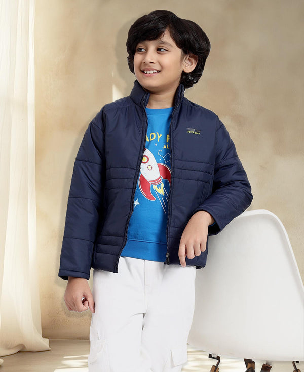 HiFlyers Boys Regular Fit | Polyster |Fluffy Full Sleeves |Quilted Insulation|High Neck Stand Collar|Zipper Jacket -Blue
