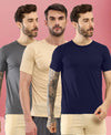 T.T. Men Slim Fit Poly Jersey Round Neck Half Sleeve T-Shirt Pack Of 3 Anthra-Navy-Skin