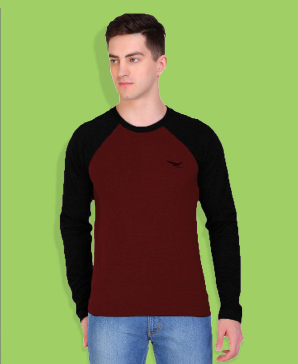 HiFlyers Men Round Neck Full Sleeve Cut & Sew Red Black T-Shirt