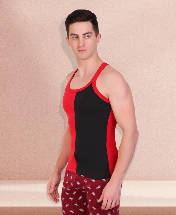 T.T. Men DesignerGym Vest Pack Of 2 Red-Black -Blue-Grey