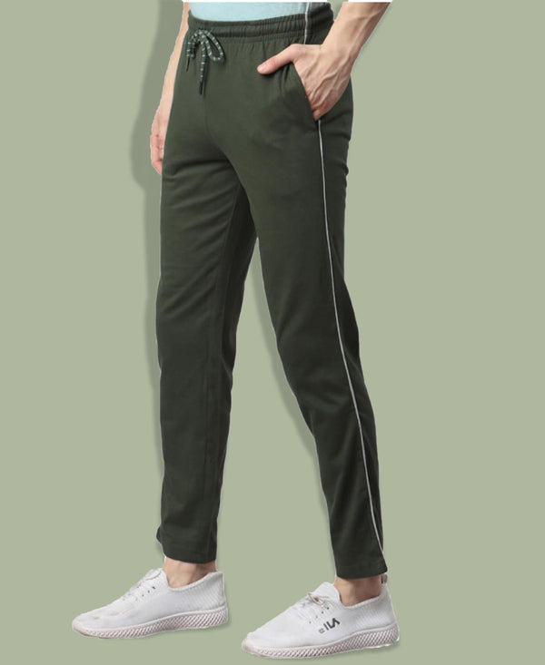 T.T. Men|Cotton Trackpant With Zipper Pocket|Regular Fit|Elastic Waist With Drawstring, Ultra Soft Stretch Fabric – Gym, Sports & Casual Wear With Side Piping||Olive