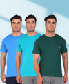 HiFlyers Men Slim Fit Solid Pack Of 3 Premium Rn T-Shirt Teal Blue-Eden Green-Ted