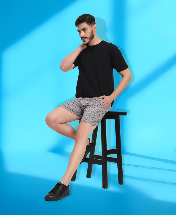 T.T. Men Regular Fit Cotton Polyster Printed Short With Zip Pocket Pack Of 1-Grey Anchor