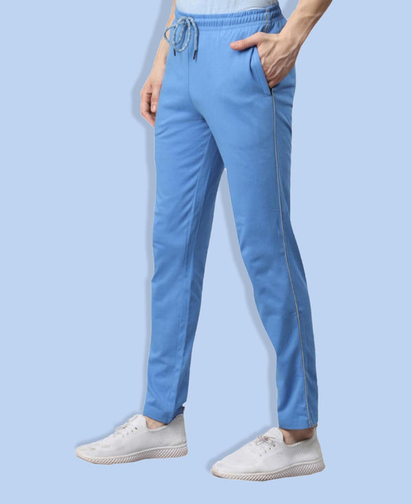 T.T. Men|Cotton Trackpant With Zipper Pocket|Regular Fit|Elastic Waist With Drawstring, Ultra Soft Stretch Fabric – Gym, Sports & Casual Wear With Side Piping||Blue
