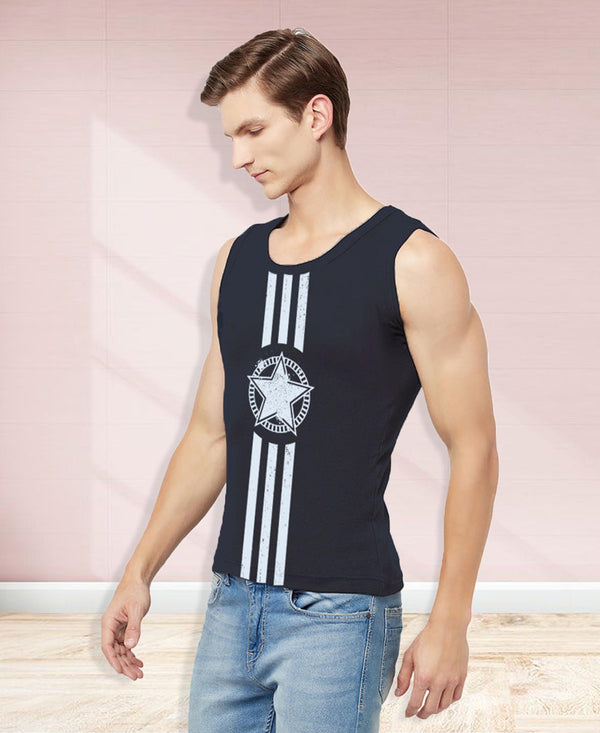 T.T. Men Cool Cotton Printed Regular Fit Round Neck Muscle Tees Pack Of 1 Navy