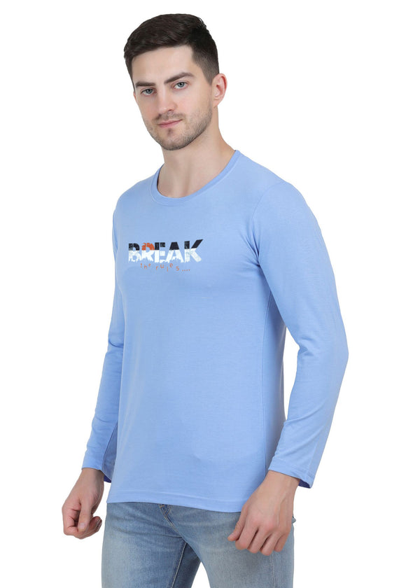 HiFlyers Mens Sky Blue Regular FitPrinted Round Neck Full Sleev Tshirt