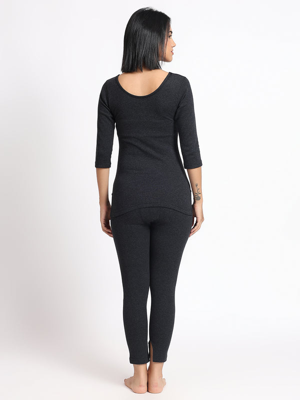 T.T. Women Regular Fit Cotton Rich With Elastomeric Finish Thermal Trouser Pack Of 2-Black