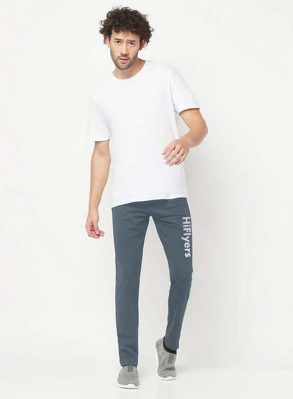 HiFlyers Mens Anthra-Green Slim Fit Cut & Sew Sports Trackpant( 4 Way Strachable)