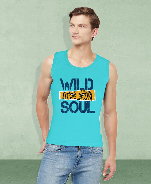 T.T. Men Cool Cotton Printed Regular Fit Round Neck Muscle Tees Pack Of 1 Blue