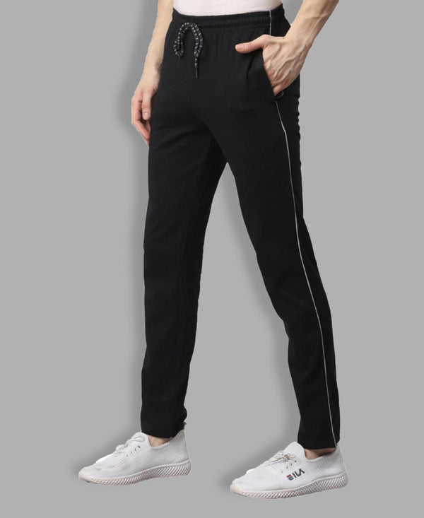 T.T. Men|Cotton Trackpant With Zipper Pocket|Regular Fit|Elastic Waist With Drawstring, Ultra Soft Stretch Fabric – Gym, Sports & Casual Wear With Side Piping||Black