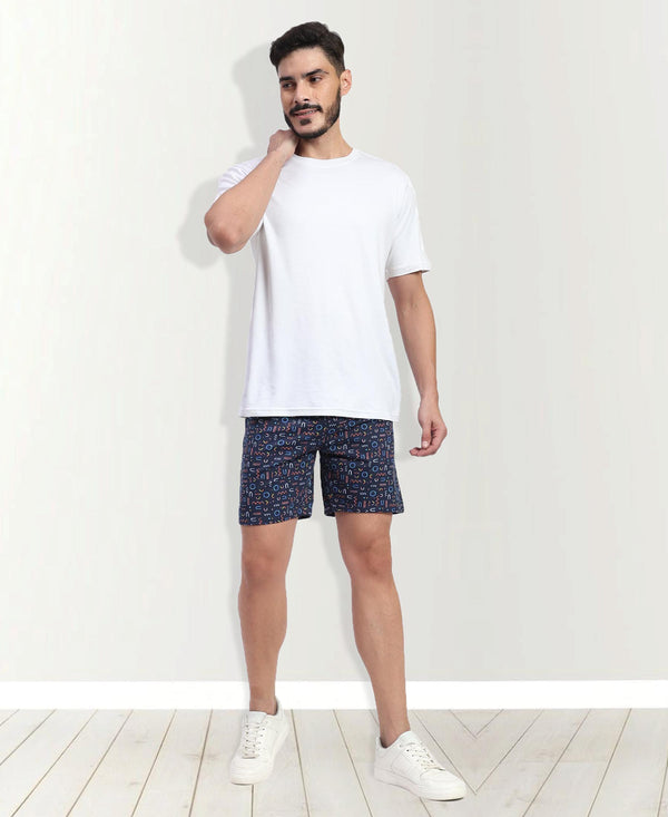T.T. Men Regular Fit Cotton Polyster Printed Short With Zip Pocket Pack Of 1-Navy