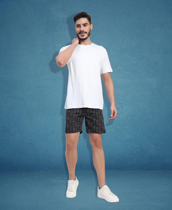 T.T. Men Regular Fit Cotton Polyster Printed Short With Zip Pocket Pack Of 1-Black