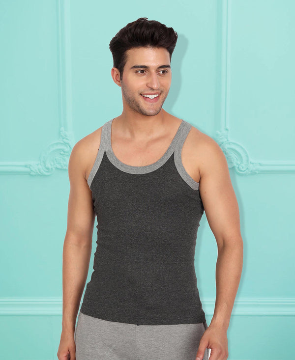 T.T. Men Titanic Charcoal Grey Pure Cotton Gym Vest