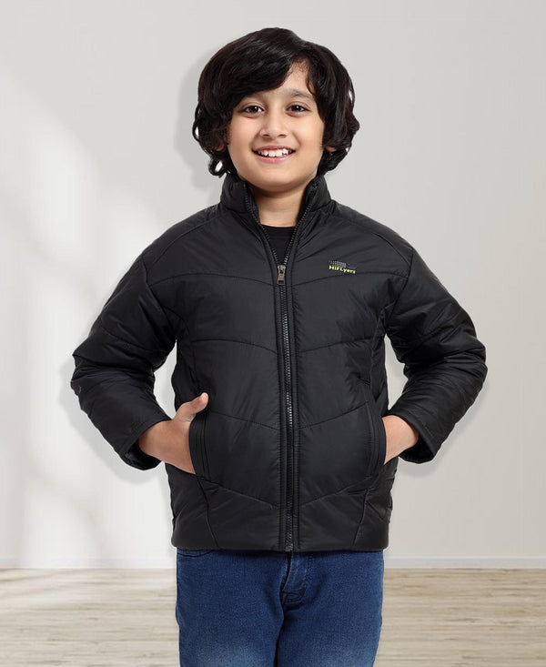 HiFlyers Boys Regular Fit | Polyster |Fluffy Full Sleeves |Quilted Insulation|High Neck Stand Collar|Zipper Jacket -Black