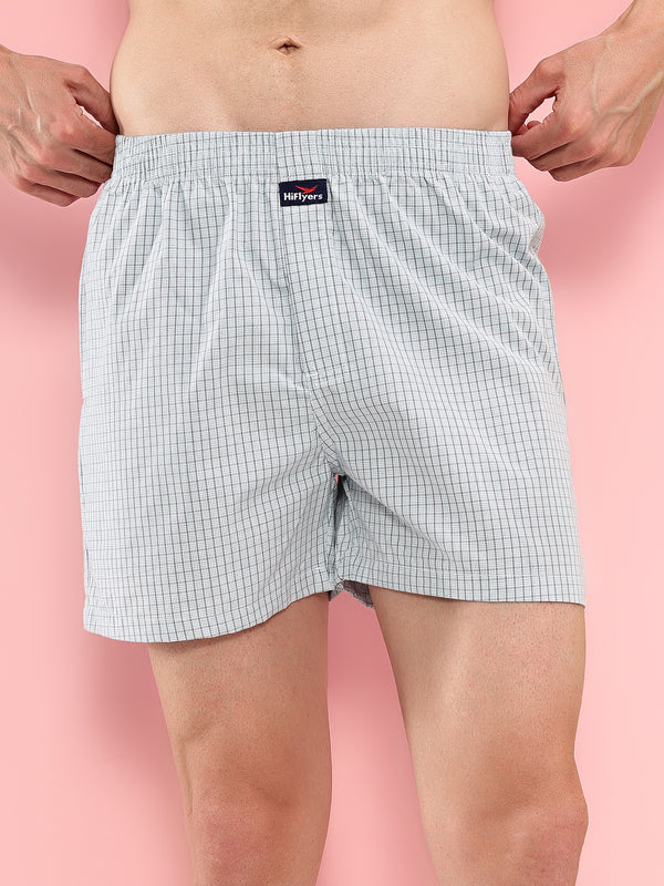 HiFlyers Men Regular Fit Checked Super Combed Cotton Woven Boxer Short Pack Of 1 Blue